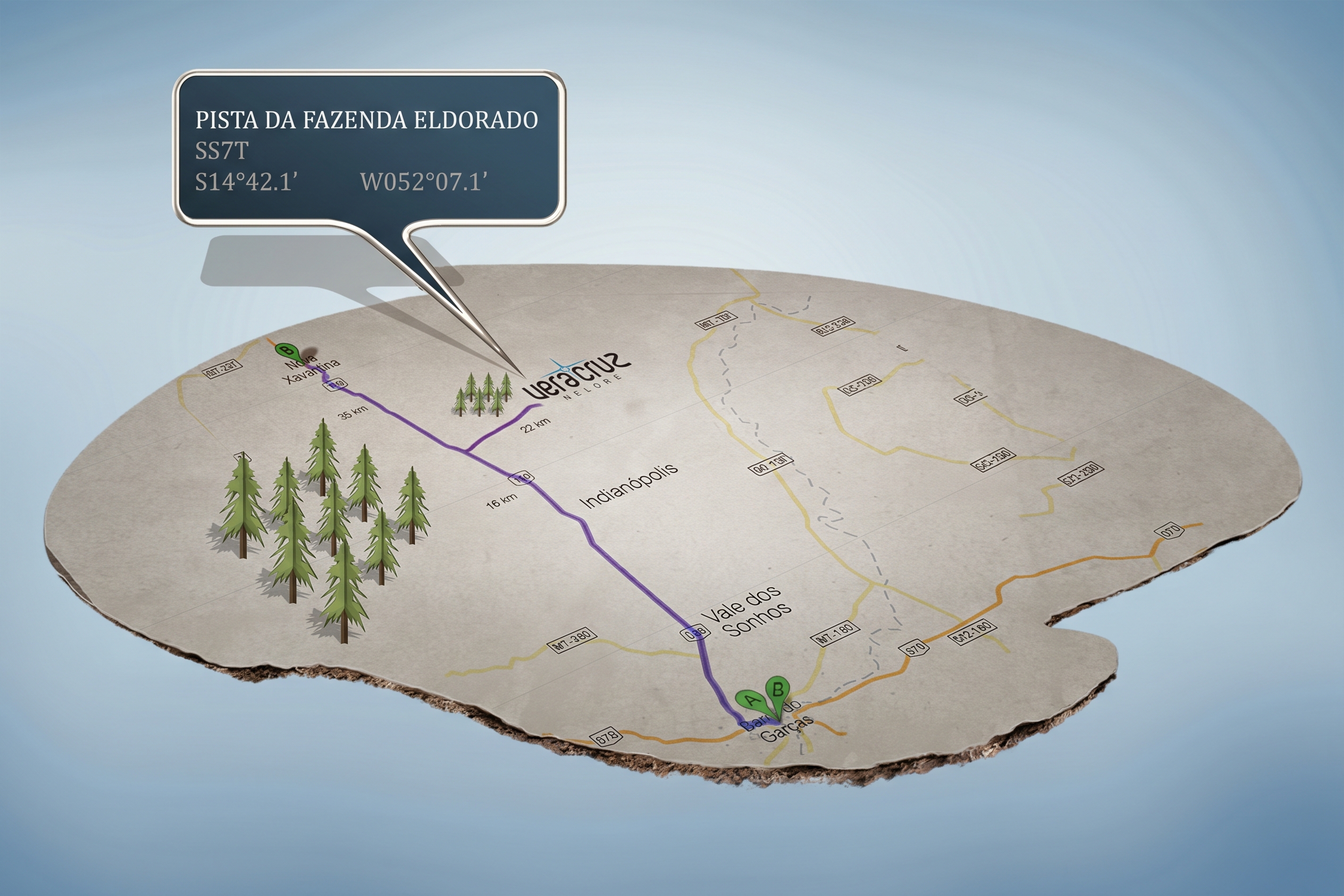 Mapa de acesso à pista da Fazenda Eldorado, próxima a Barra do Garças